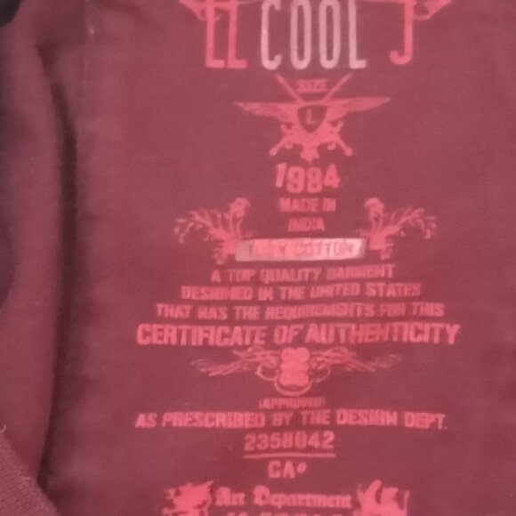 LL Cool J Men's Size Large Burgundy Short Sleeve T-shirt - Picture 3 of 3